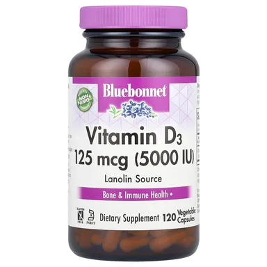 Фото товара: Витамин D3 Bluebonnet Nutrition, 125 мкг (5000 МЕ), 120 растительных капсул