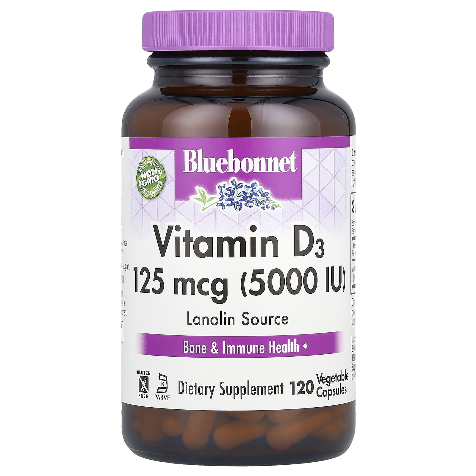 Витамин D3 Bluebonnet Nutrition, 125 мкг (5000 МЕ), 120 растительных капсул