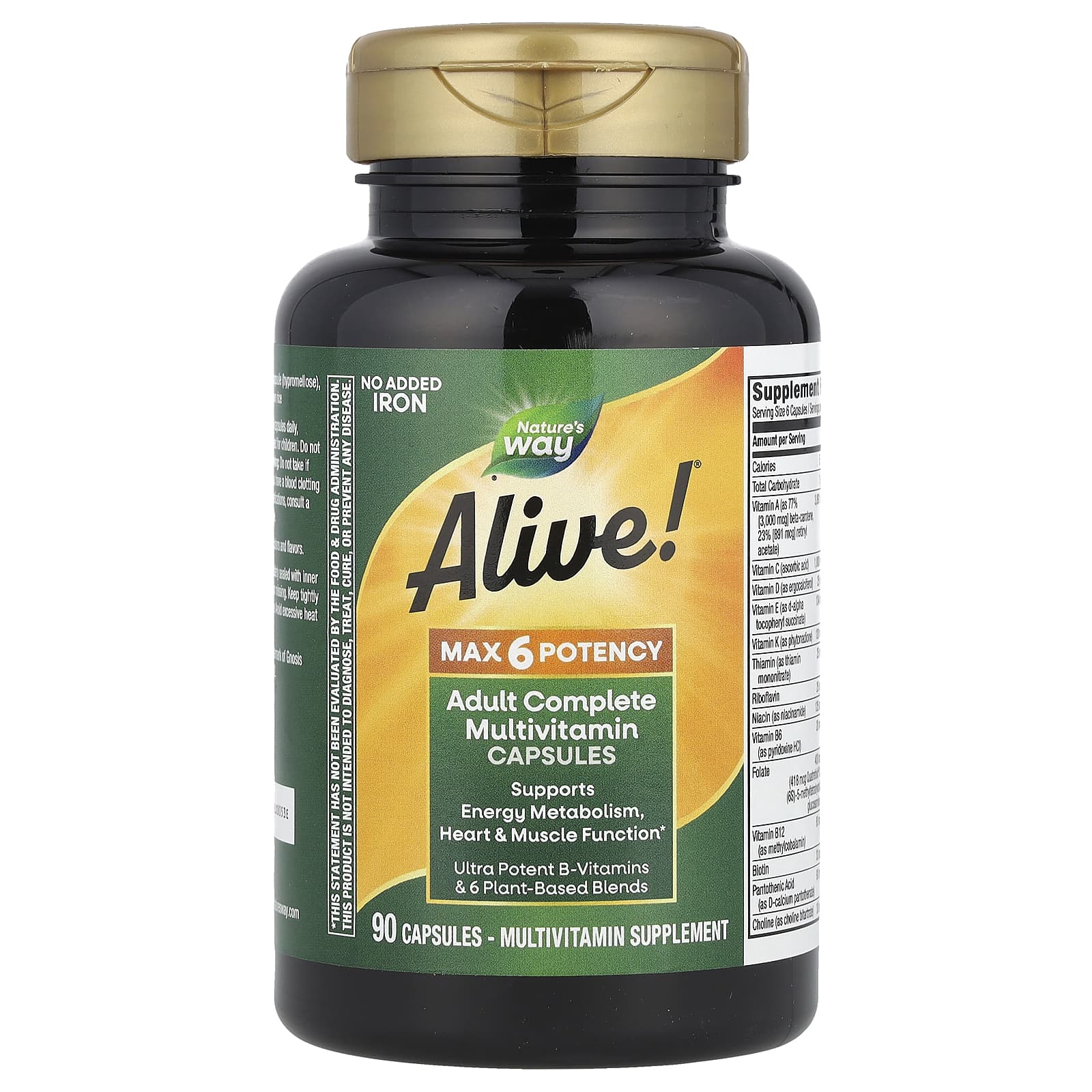 Мультивитамины Nature's Way Alive!® Max6 Potency Adult Complete No Added Iron, 90 капсул