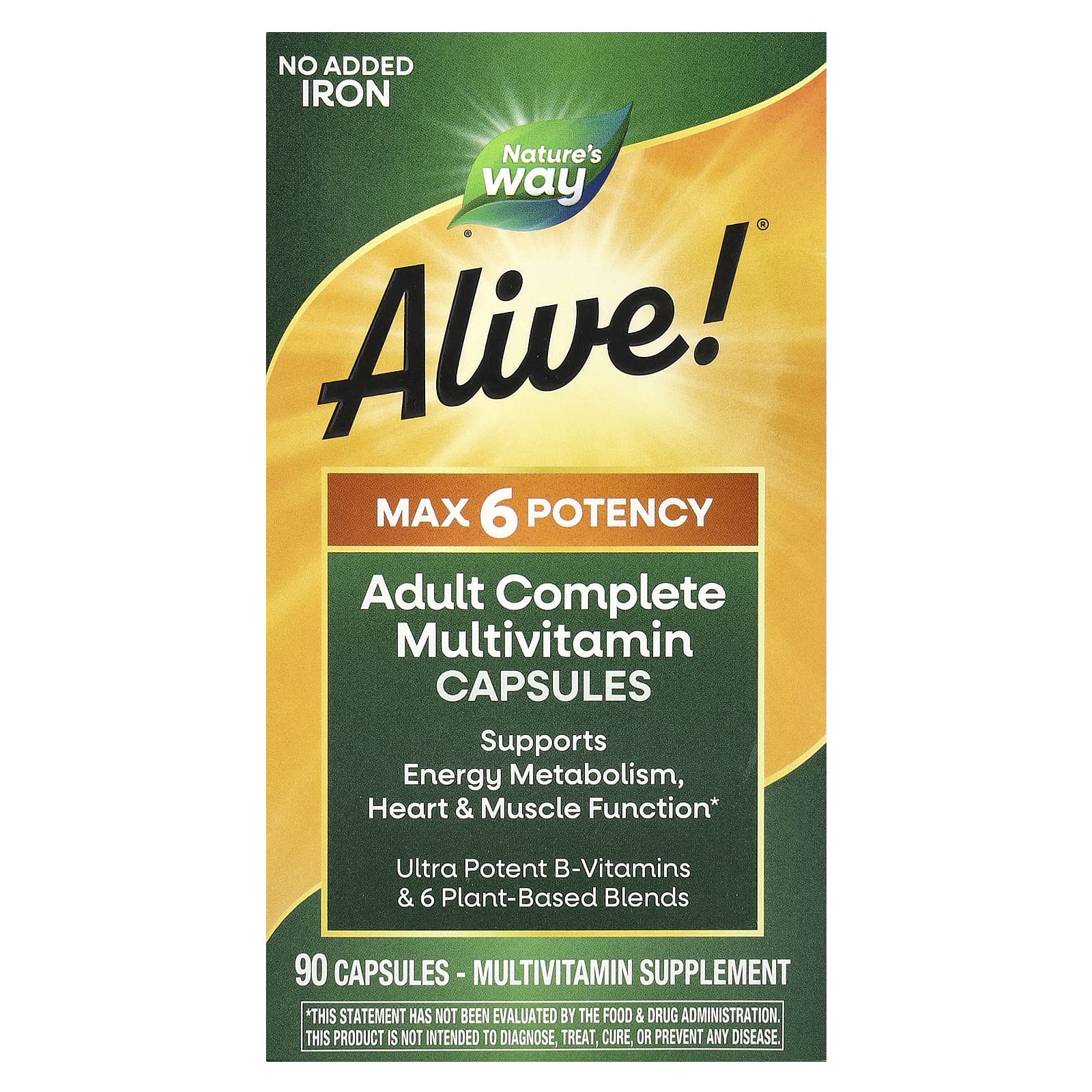 Мультивитамины Nature's Way Alive!® Max6 Potency Adult Complete No Added Iron, 90 капсул — фото 2