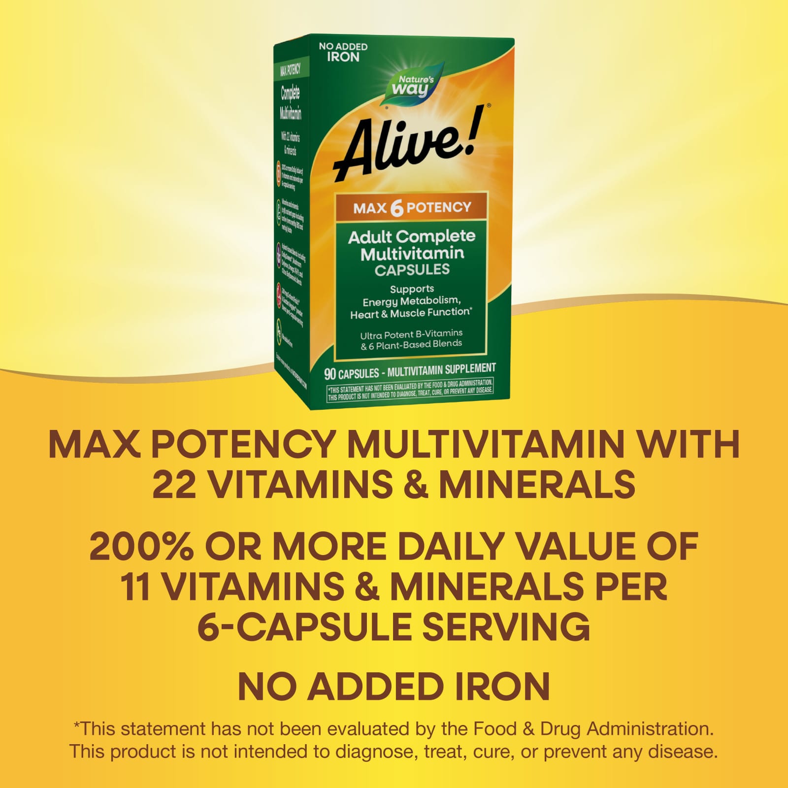 Мультивитамины Nature's Way Alive!® Max6 Potency Adult Complete No Added Iron, 90 капсул — фото 6