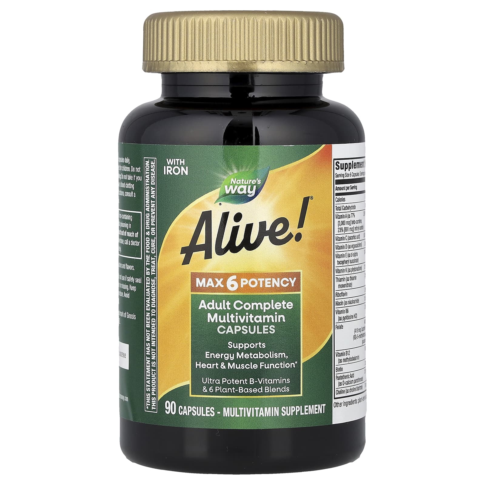 Мультивитамины Nature's Way Alive!® Max 6 Potency Adult Complete With Iron, 90 капсул — фото 2