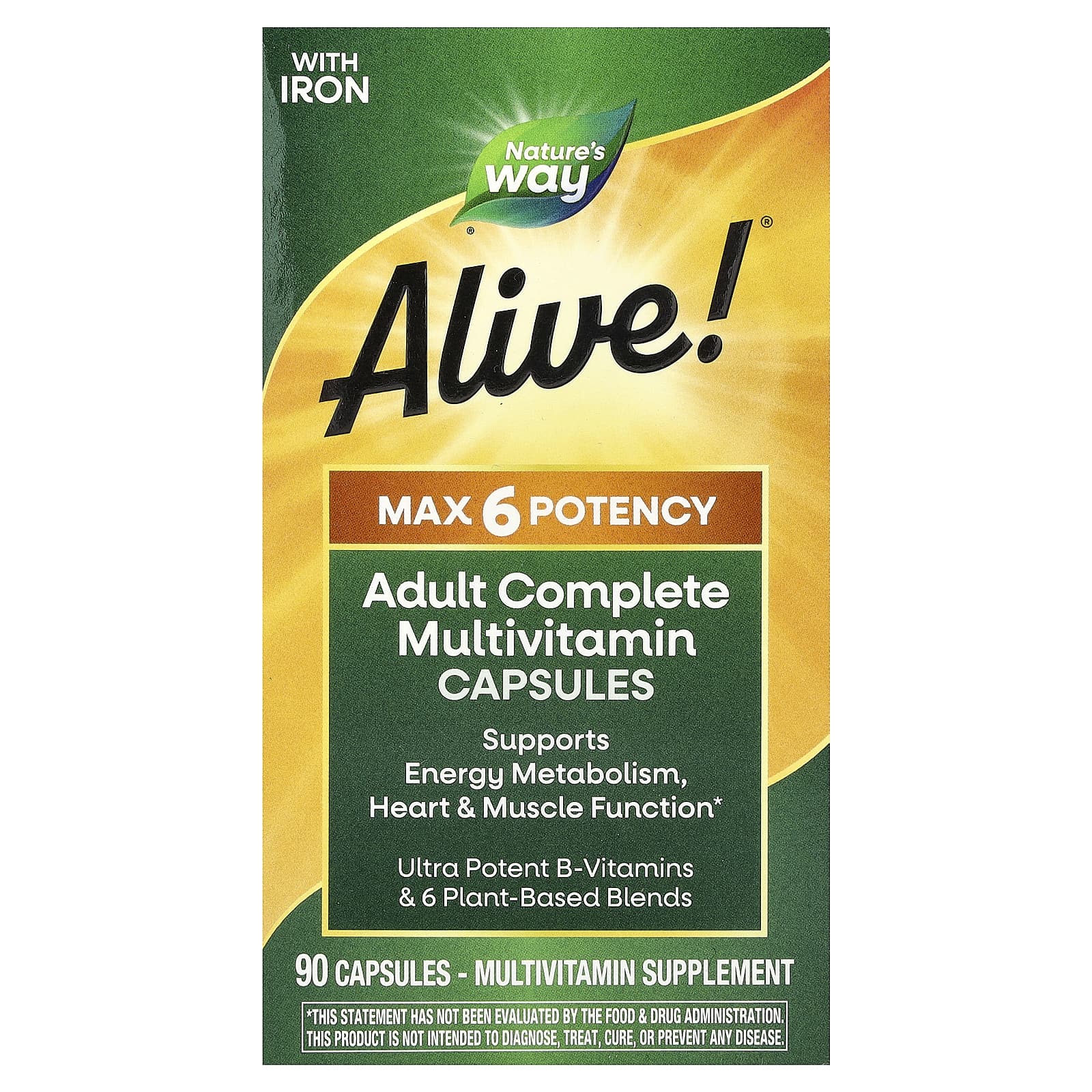 Мультивитамины Nature's Way Alive!® Max 6 Potency Adult Complete With Iron, 90 капсул — фото 3