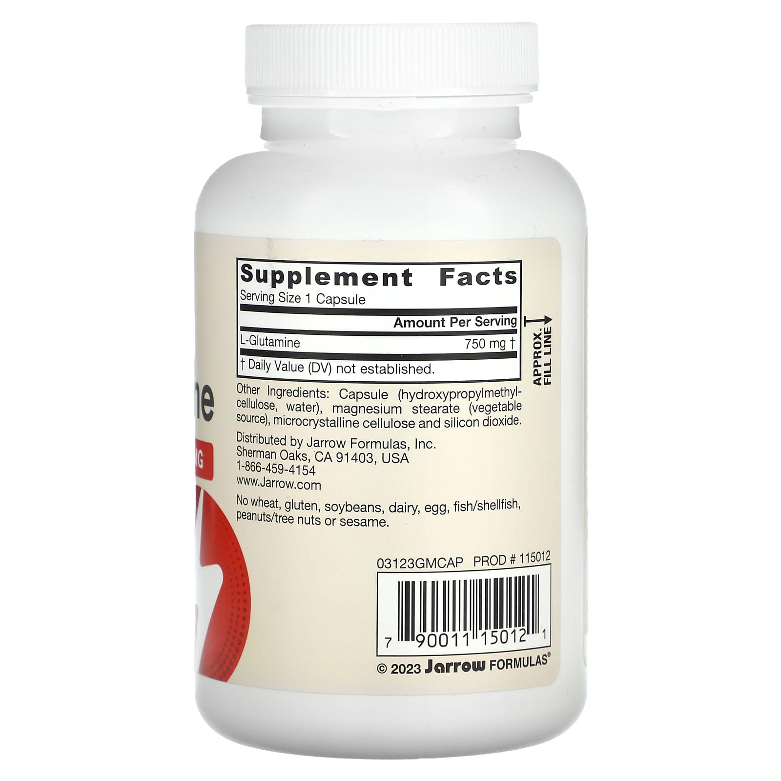 L-глютамин Jarrow Formulas L-Glutamine, 750 мг, 120 растительных капсул — фото 2