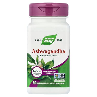 Ашваганда Nature's Way Standardized Extract, 250 мг, 500 мг, 60 растительных капсул