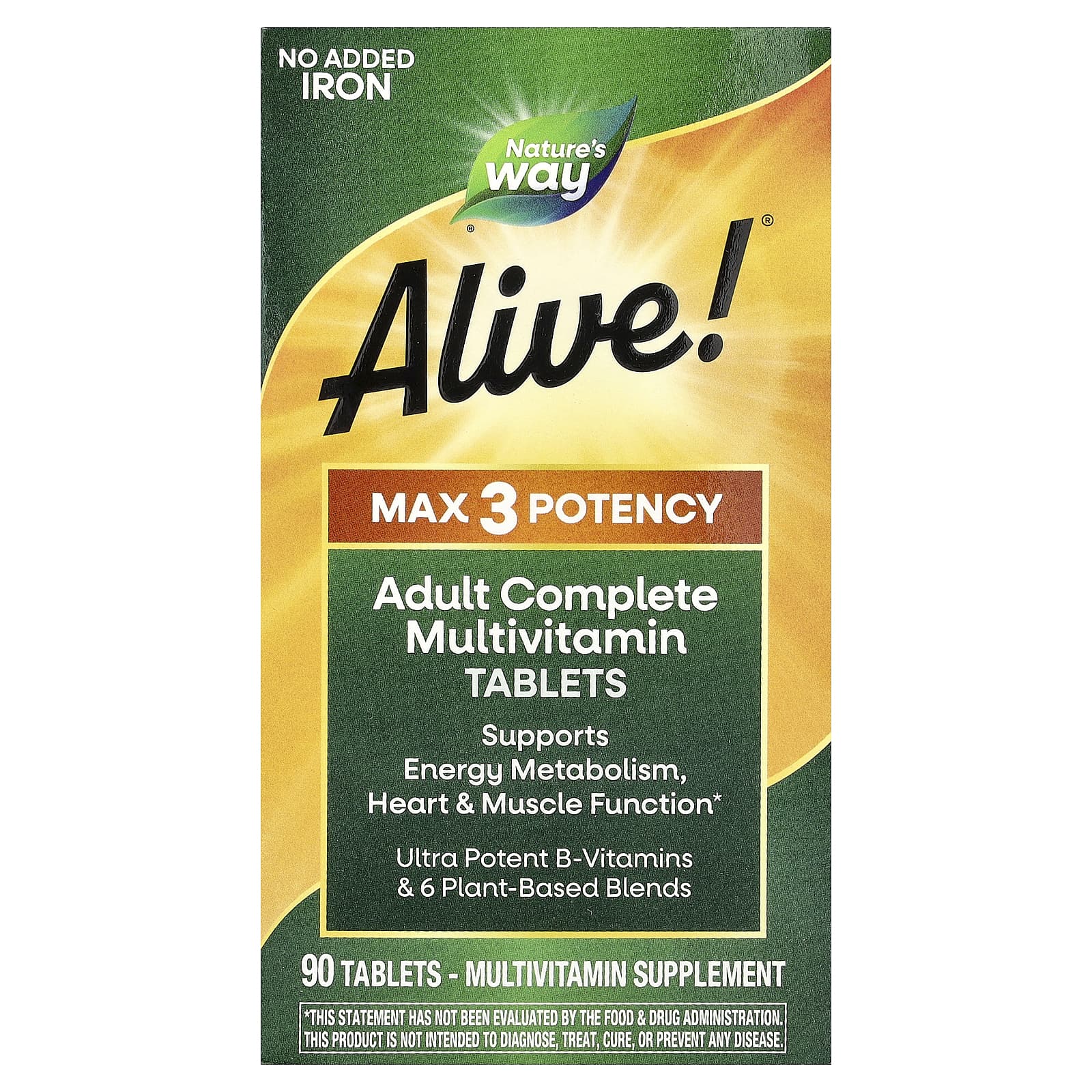 Мультивитамины Nature's Way Alive!® Max3 Potency Adult Complete No Added Iron, 90 таблеток — фото 2
