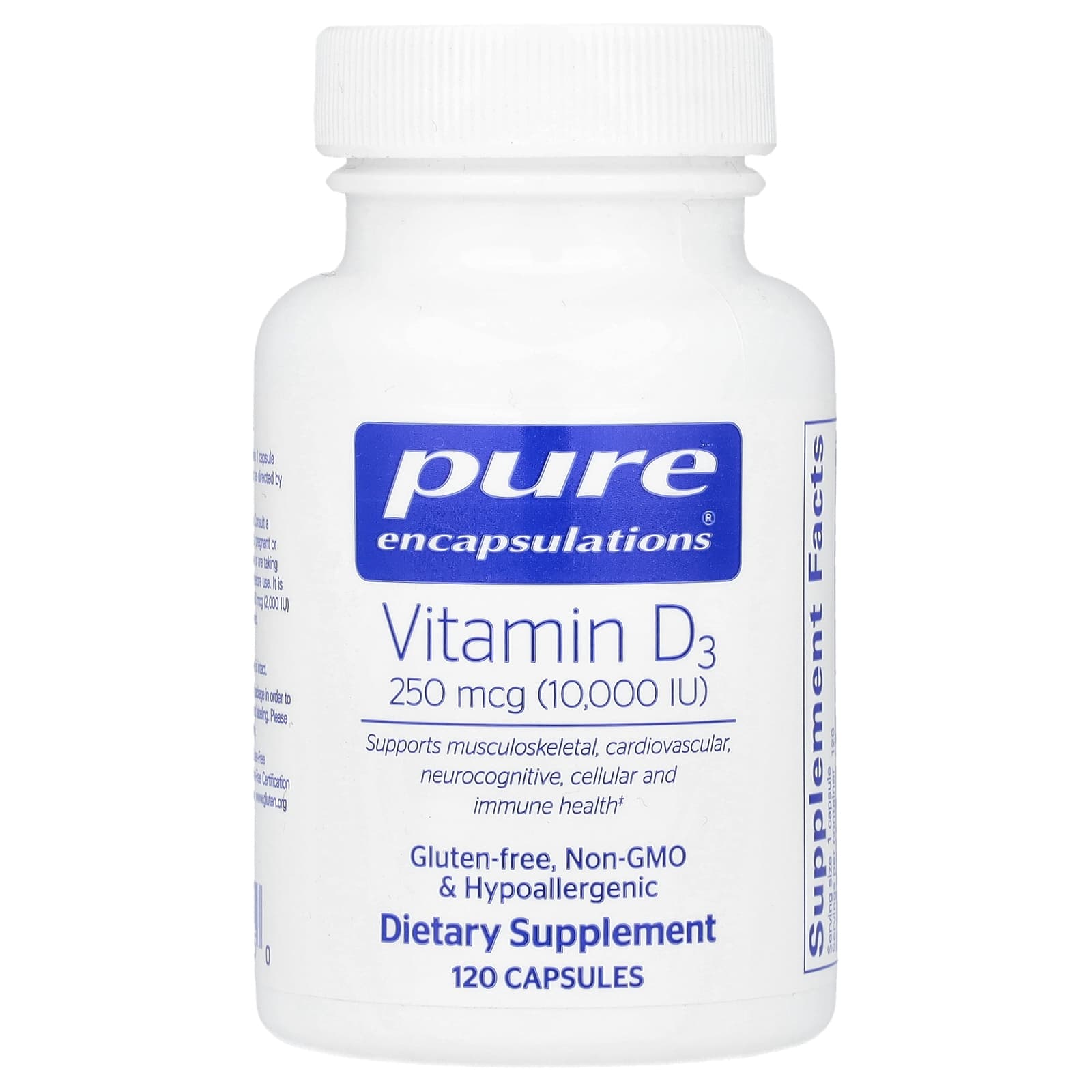 Витамин D3 Pure Encapsulations, 250 мкг (10000 МЕ), 120 капсул