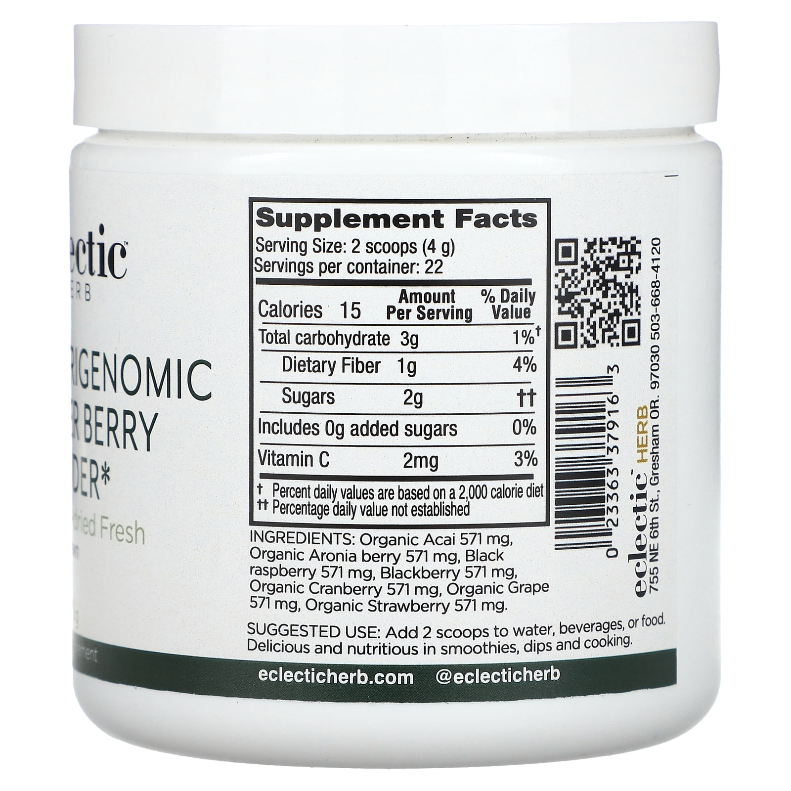 Порошок Eclectic Herb, вкус Nutrigenomic Super Berry Powder, 90 г — фото 2