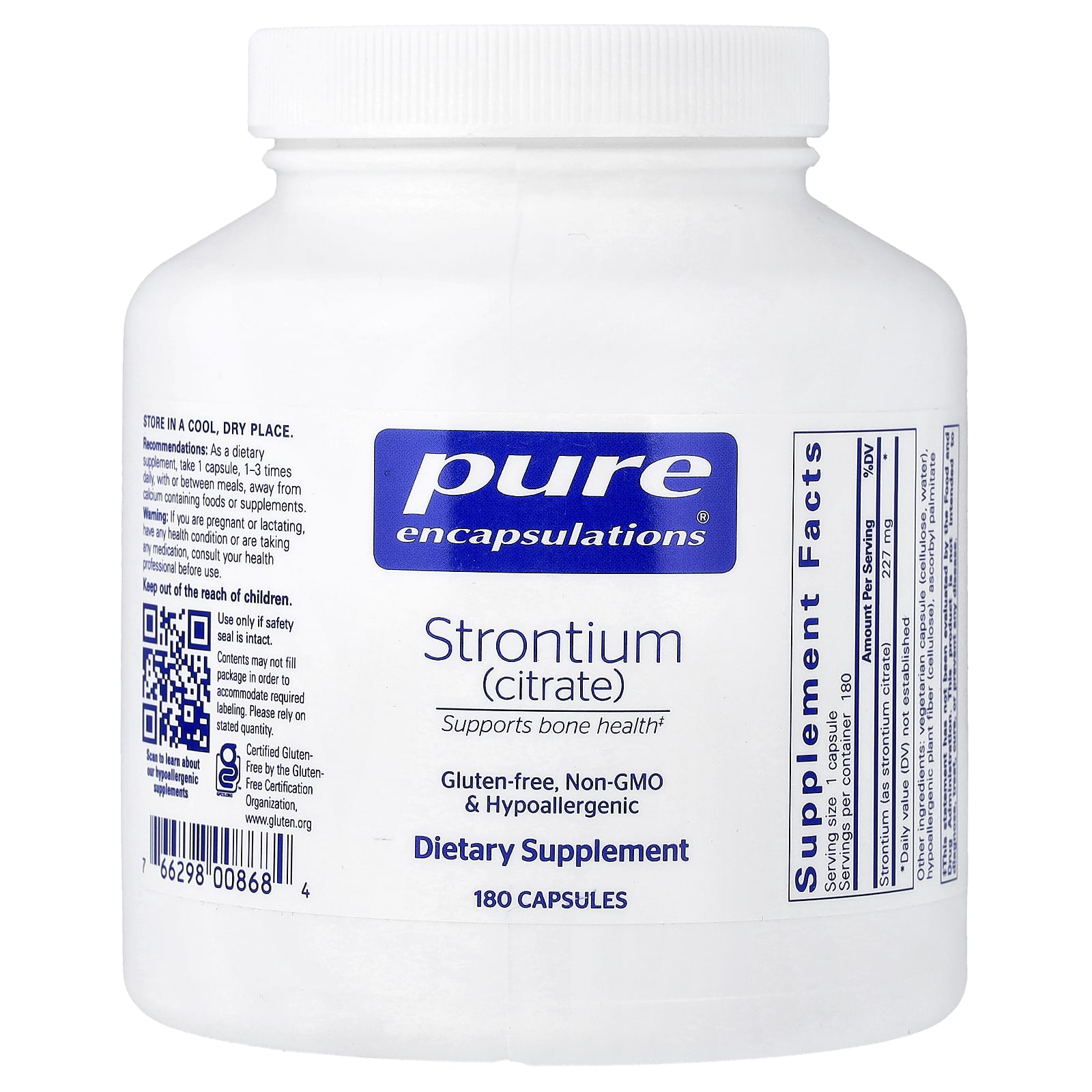 Стронций Pure Encapsulations (Citrate), 227 мг, 180 капсул