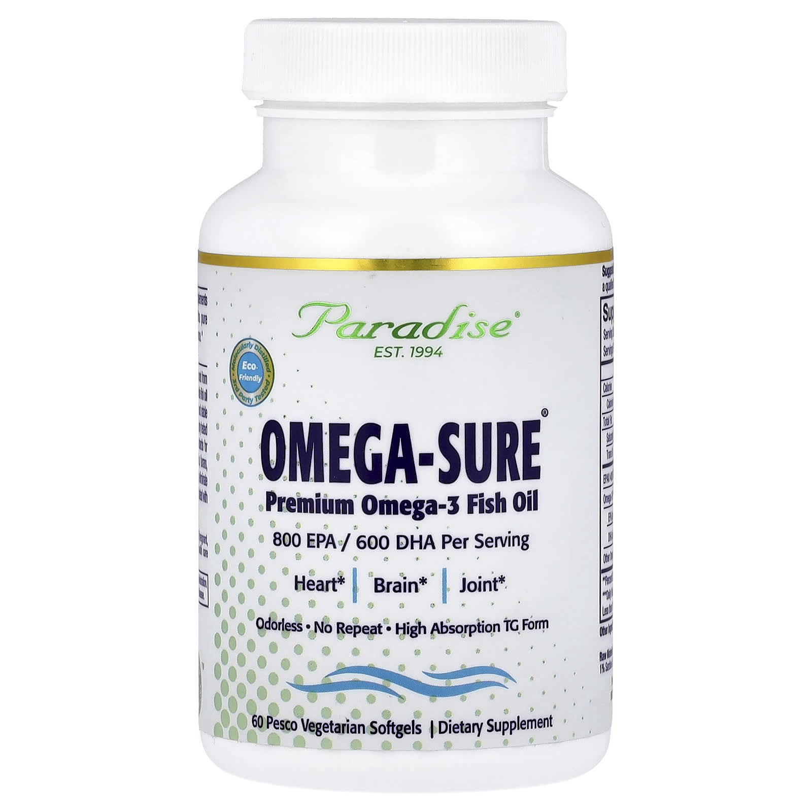 Рыбий жир Paradise Herbs Sure® Premium Omega-3 60 Pesco Vegetarian, мягкие капсулы
