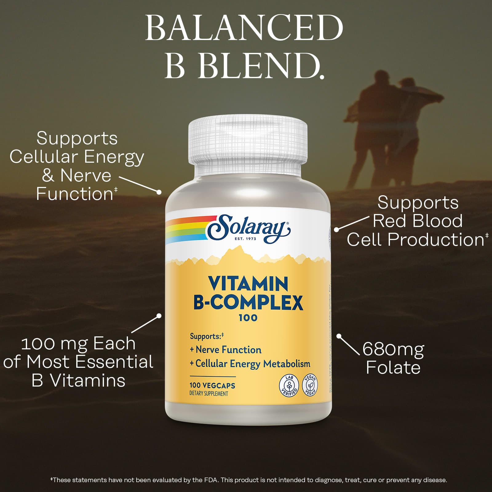 Комплекс витаминов B Solaray Vitamin B-Complex 100, 100 растительных капсул — фото 3