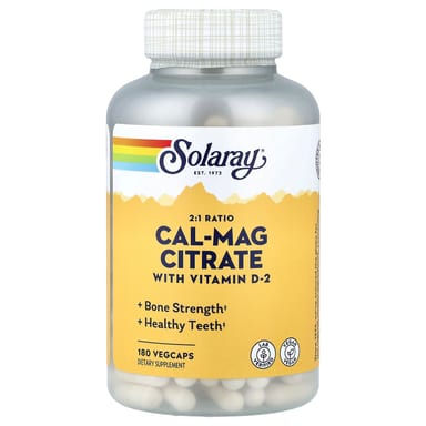 Витамин D2 Solaray Cal-Mag Citrate with Vitamin D-2, 180 растительных капсул
