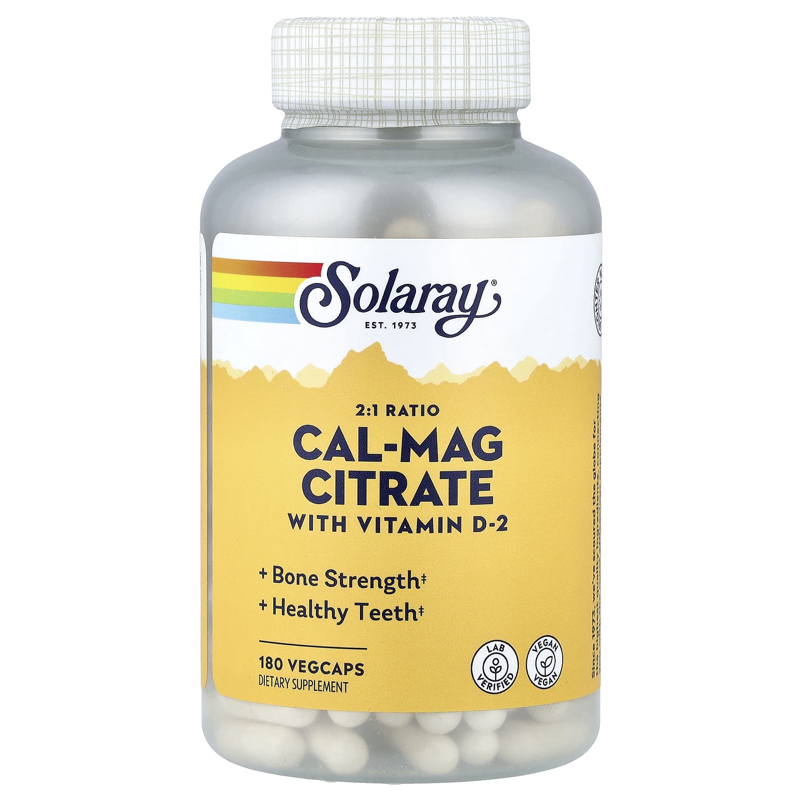Витамин D2 Solaray Cal-Mag Citrate with Vitamin D-2, 180 растительных капсул