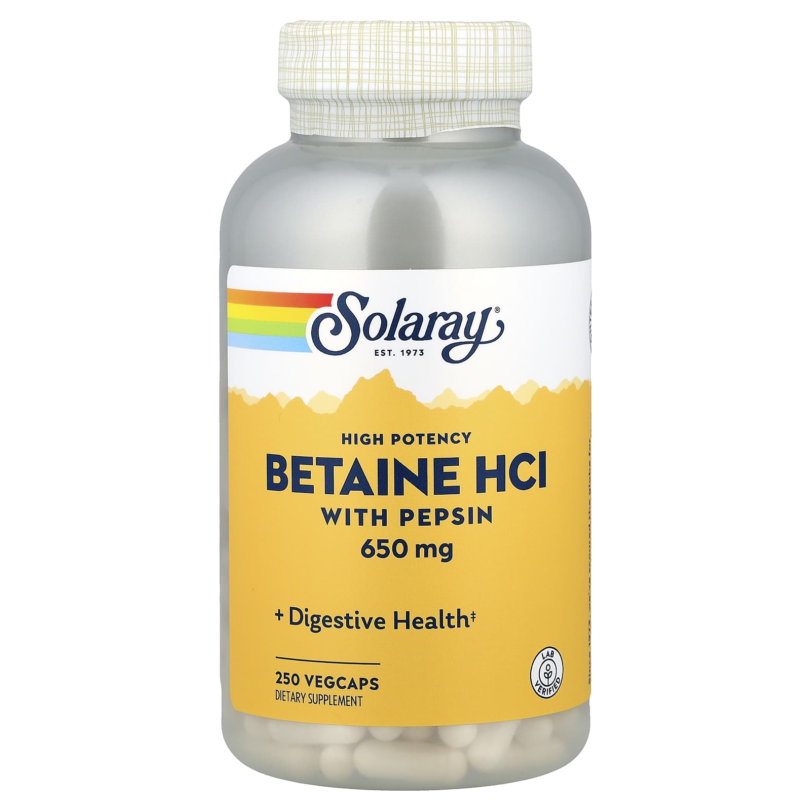 Бетаин HCl Solaray High Potency with Pepsin, 250 растительных капсул