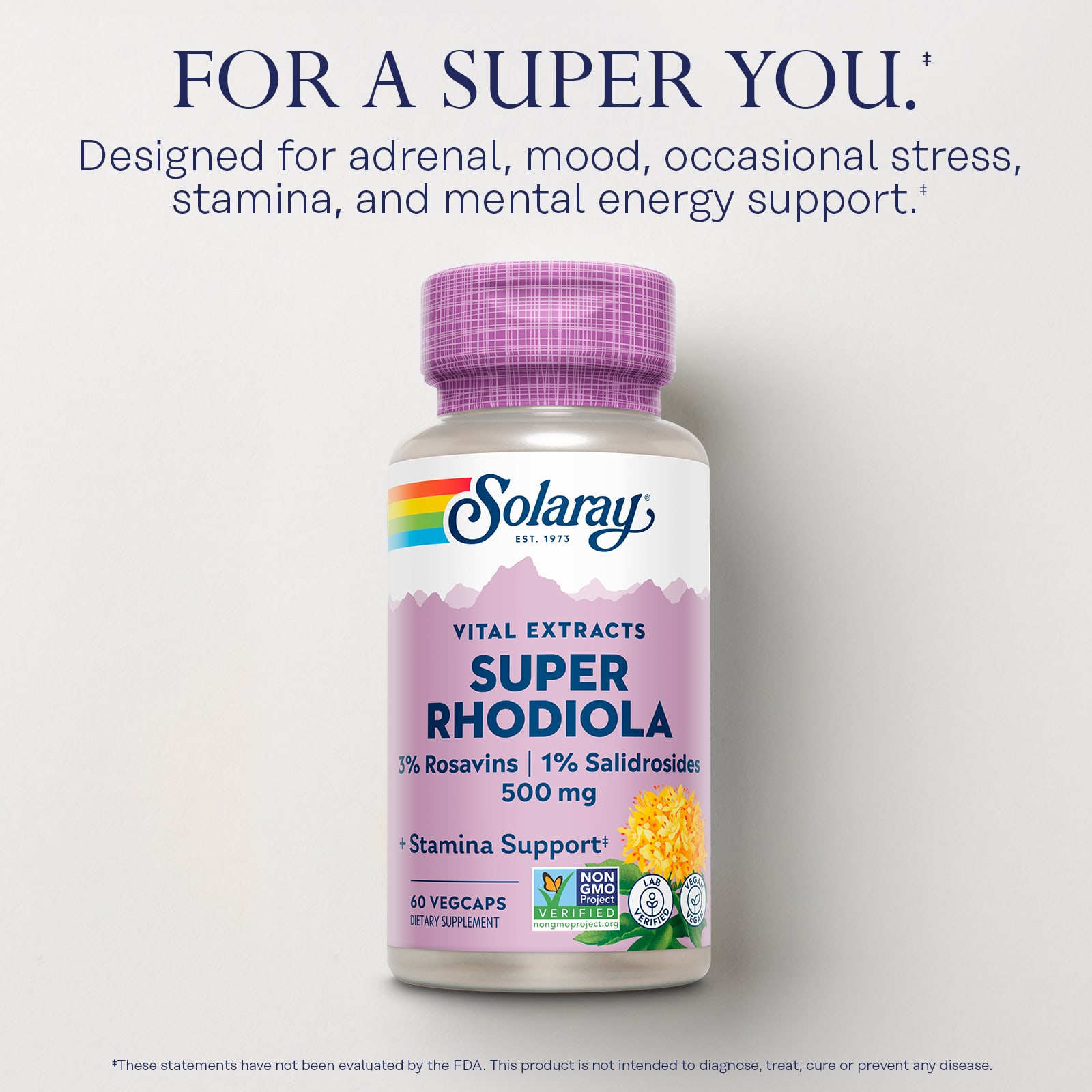 Родиола Solaray Vital Extracts Super, 500 мг, 60 растительных капсул