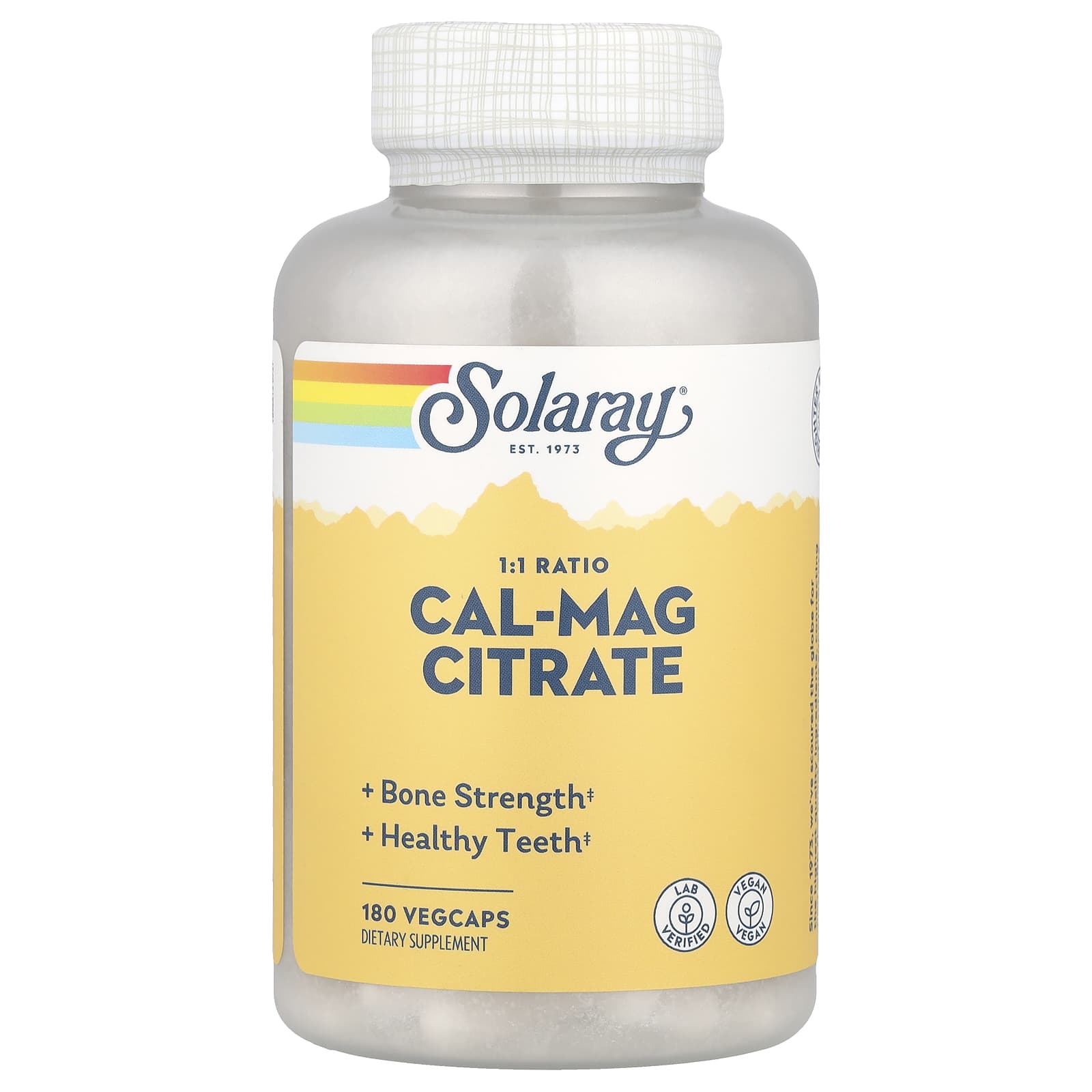 Комплекс кальция и магния Solaray Cal-Mag Citrate 1:1 Ratio, 180 растительных капсул