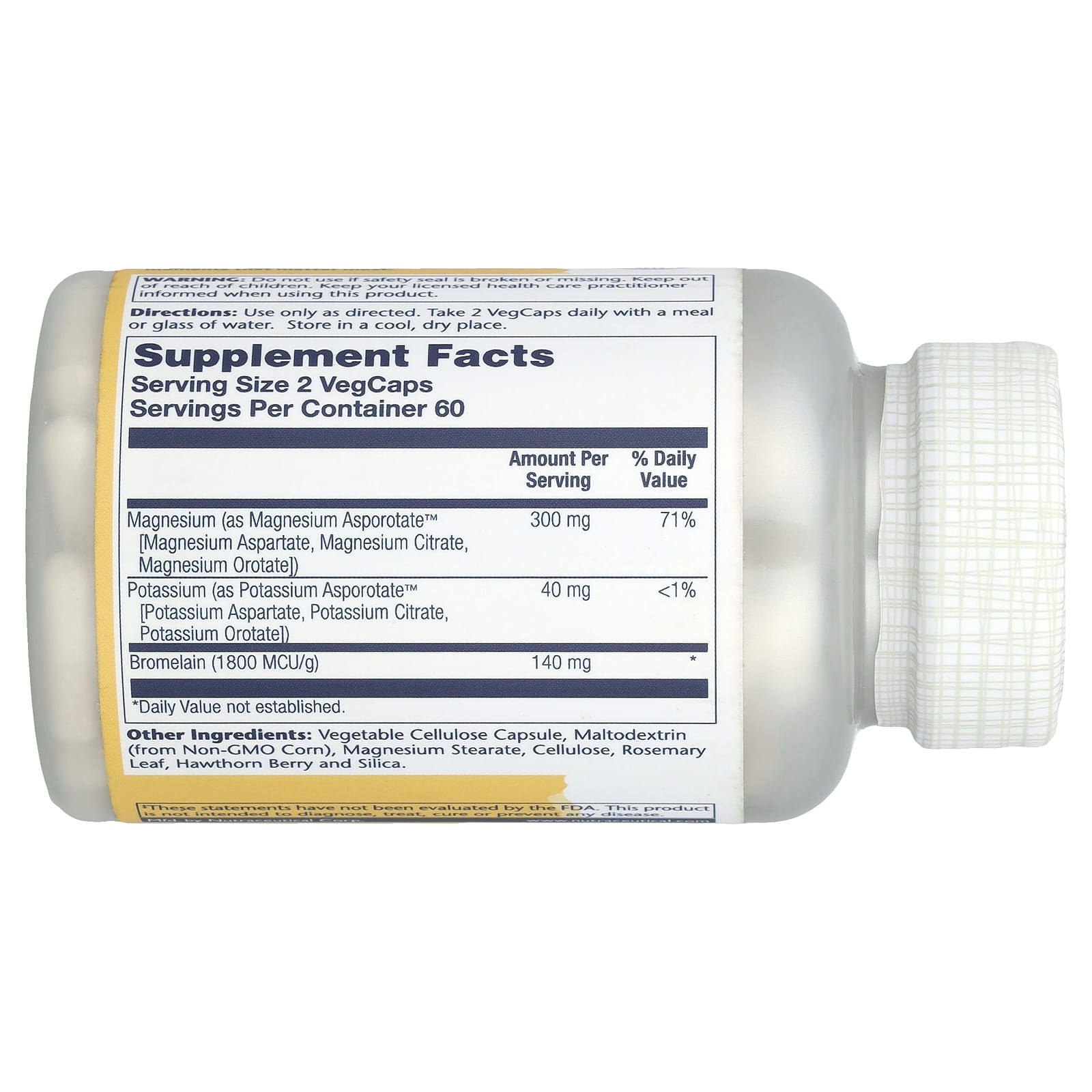 Бромелайн Solaray Magnesium Potassium Asporotates™, 120 растительных капсул — фото 2