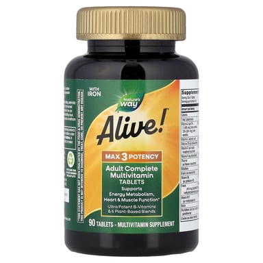 Мультивитамины Nature's Way Alive!® Max3 Potency Adult Complete With Iron, 90 таблеток