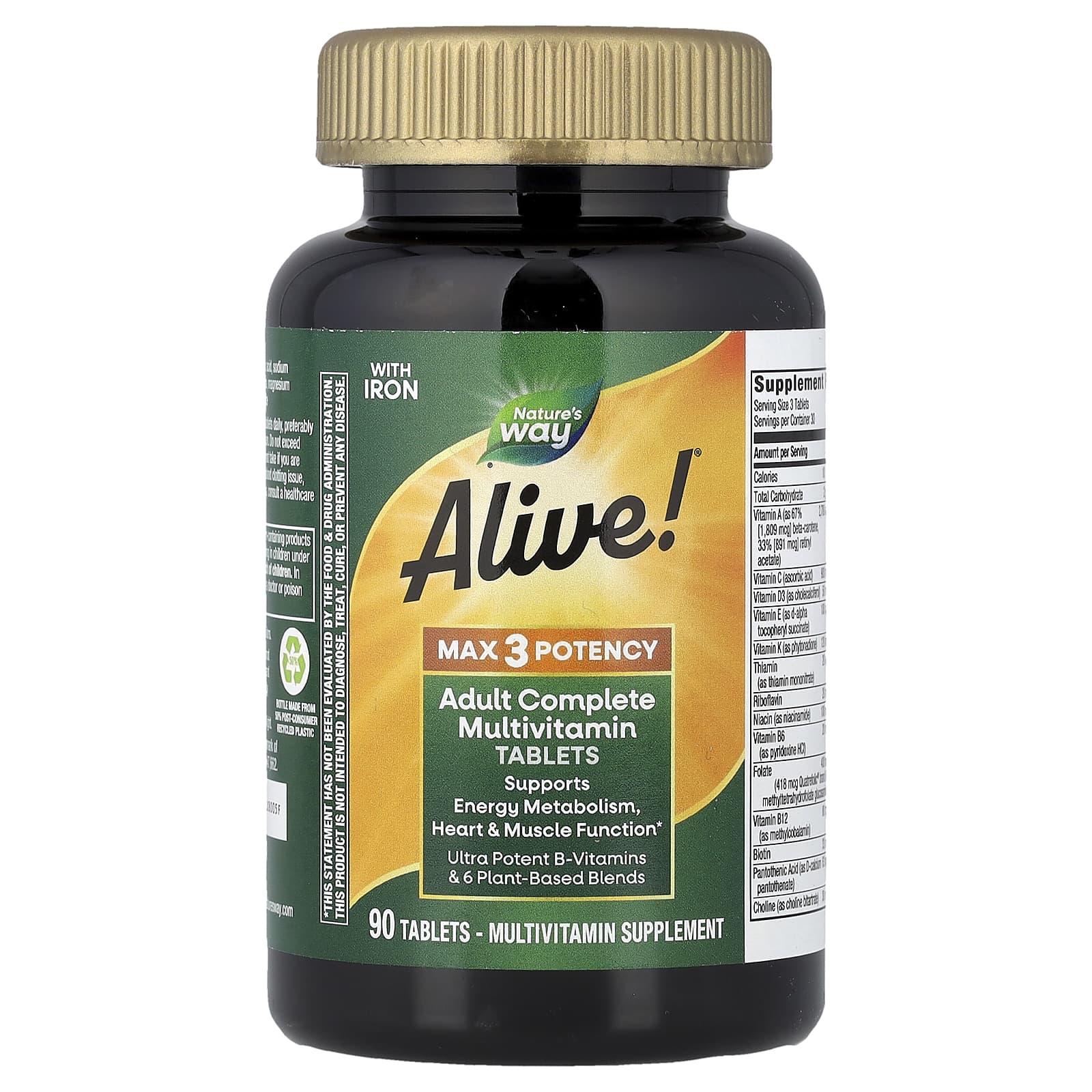 Мультивитамины Nature's Way Alive!® Max3 Potency Adult Complete With Iron, 90 таблеток — фото 2
