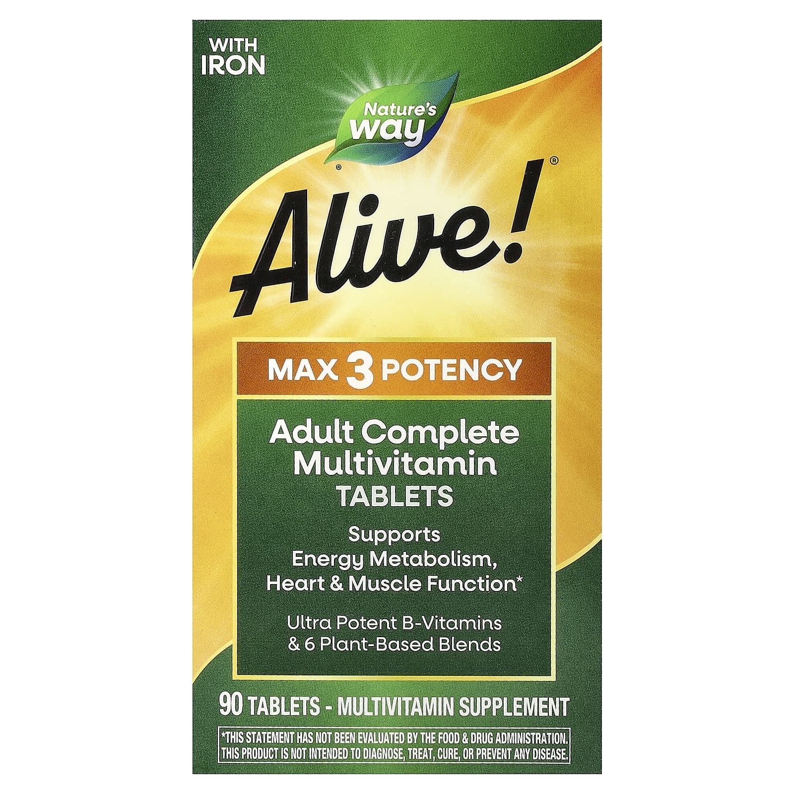 Мультивитамины Nature's Way Alive!® Max3 Potency Adult Complete With Iron, 90 таблеток — фото 3