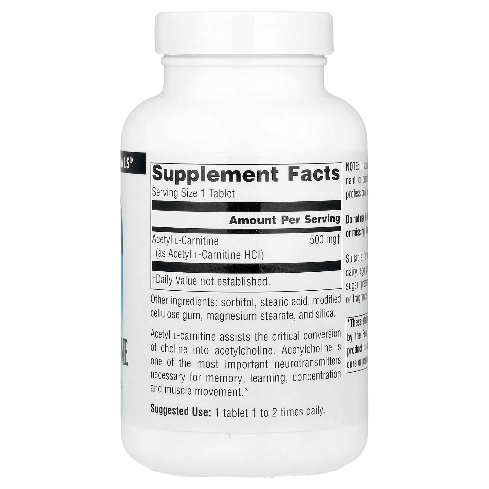 Ацетил-L-карнитин Source Naturals Acetyl L-Carnitine, 500 мг, 120 таблеток — фото 2