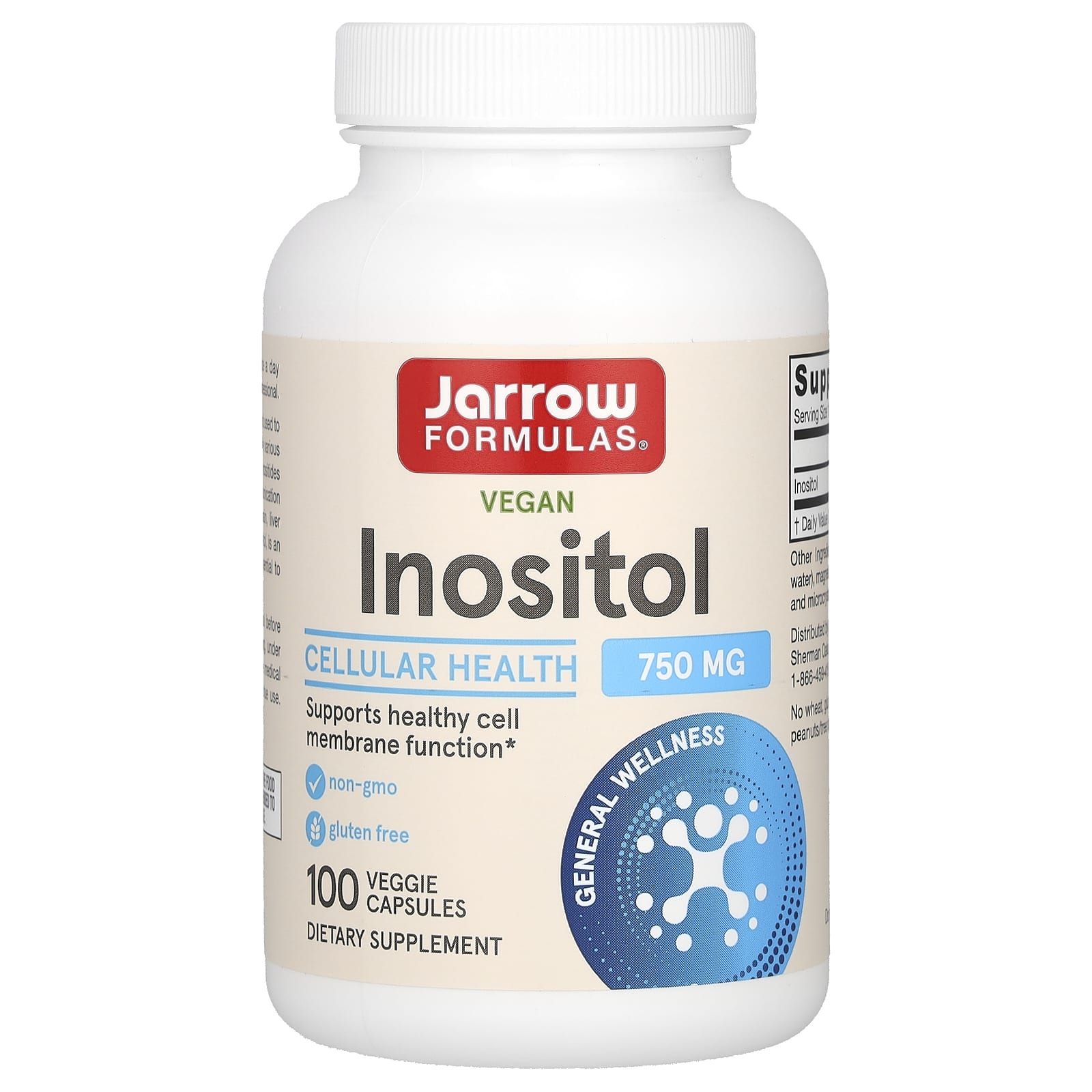 Инозитол Jarrow Formulas Vegan, 750 мг, 100 растительных капсул