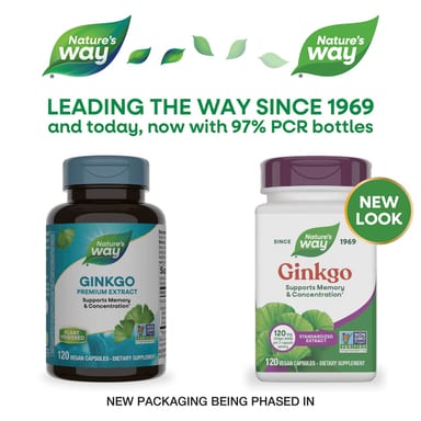 Гинкго билоба Nature's Way Standardized Extract, 120 растительных капсул