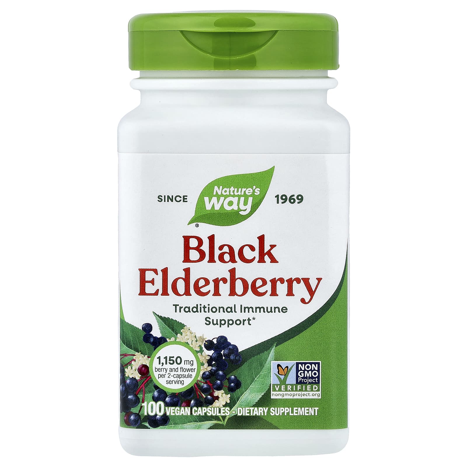 Бузина Nature's Way, вкус Black Elderberry, 575 мг, 100 растительных капсул