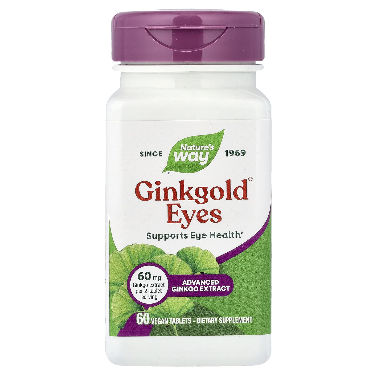 Комплекс для зрения Nature's Way Ginkgold® Eyes 60 Vegan Tablets, таблетки — фото 2