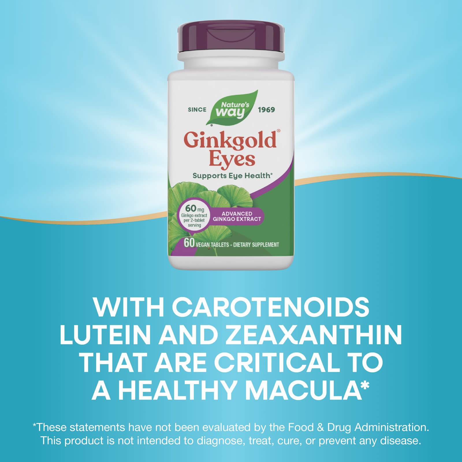 Комплекс для зрения Nature's Way Ginkgold® Eyes 60 Vegan Tablets, таблетки — фото 5