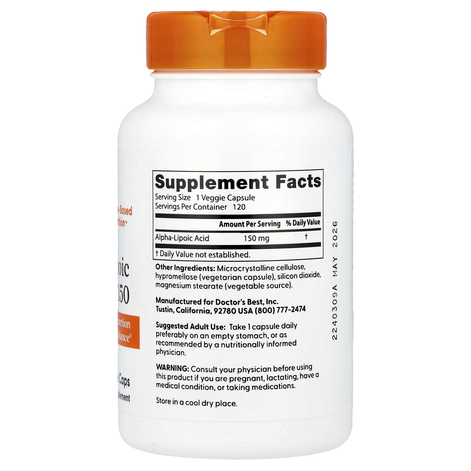 Альфа-липоевая кислота Doctor's Best Alpha-Lipoic Acid 150, 150 мг, 120 растительных капсул — фото 2
