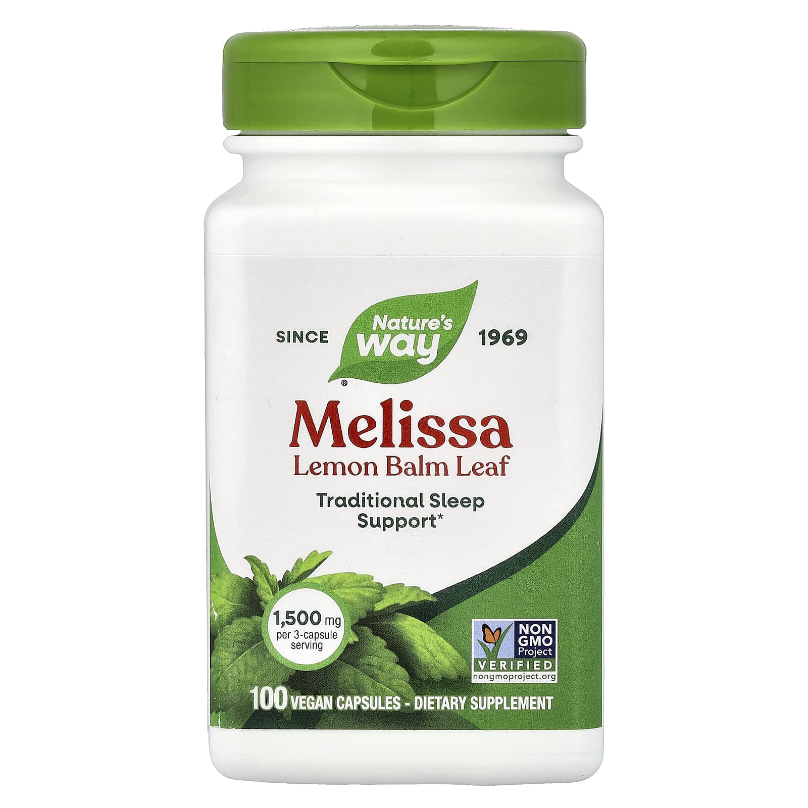Мелисса Nature's Way, вкус Melissa Lemon Balm Leaf, 500 мг, 100 растительных капсул