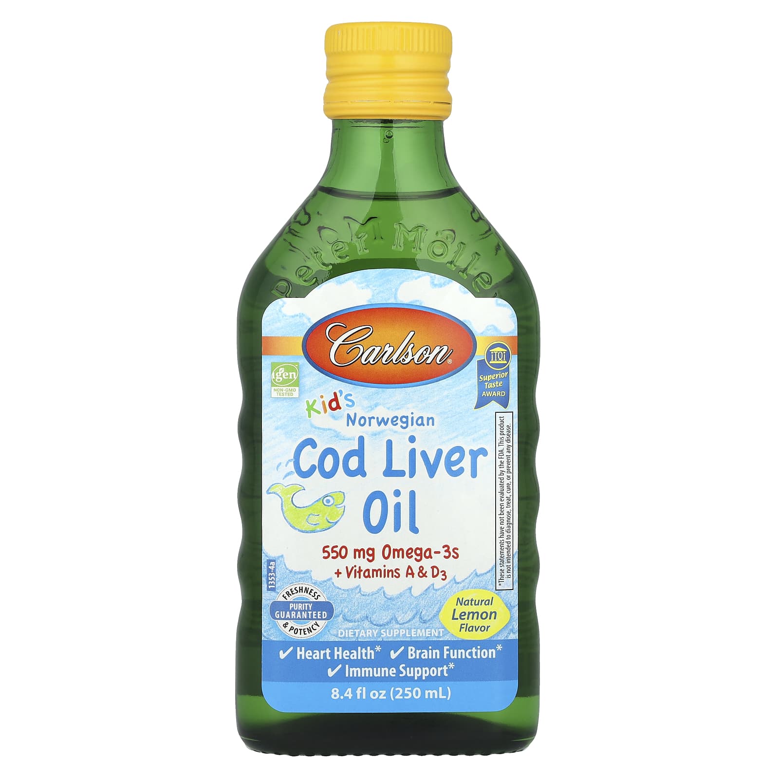 Масло печени трески Carlson Norwegian Natural Lemon, 250 мл