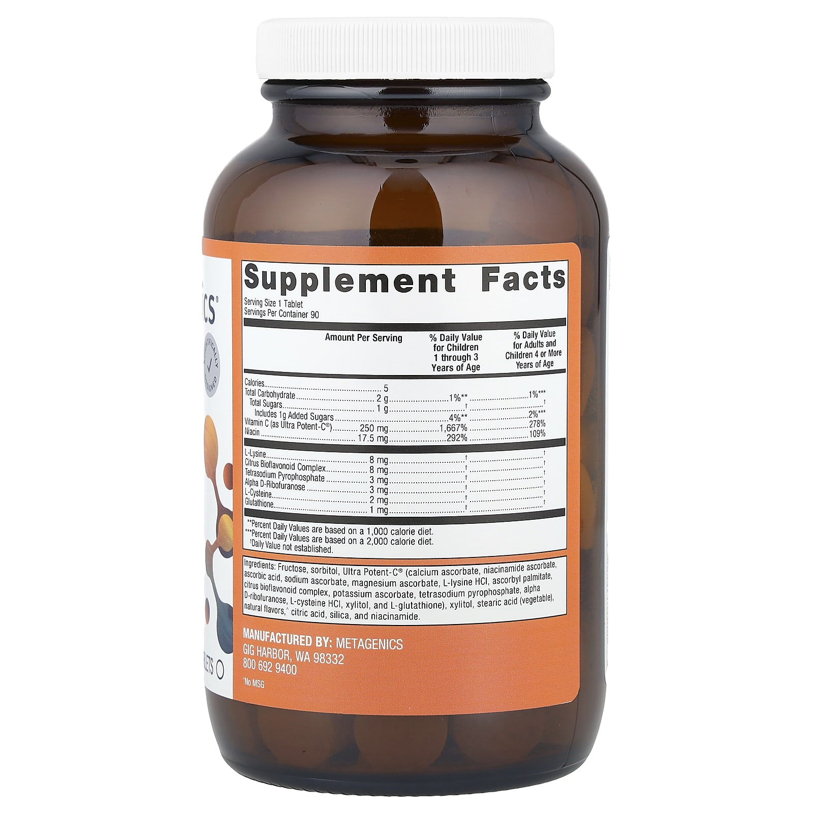 Витамин C Metagenics Ultra Potent-C®, вкус Orange, 90 жевательных таблеток — фото 2