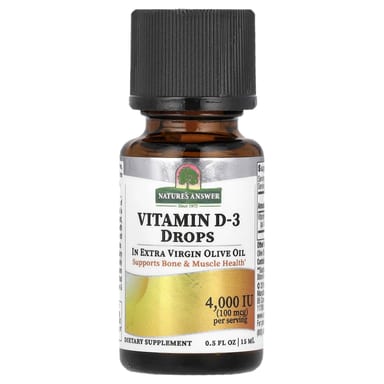 Капли витамина D3 Nature's Answer In Extra Virgin Olive Oil, 100 мкг (4000 МЕ), 15 мл, масло