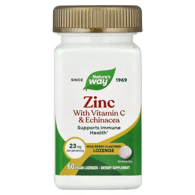 Фото товара: Эхинацея Nature's Way Zinc with Vitamin C &, вкус «лесные ягоды», 60 пастилок
