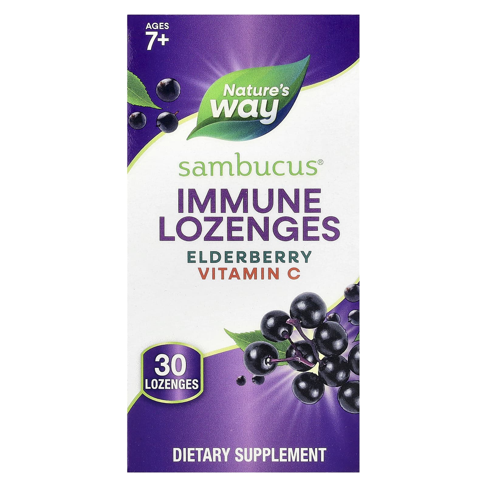 Бузина Nature's Way Sambucus® Immune, вкус Elderberry Vitamin C, для детей от 7 лет, 30 пастилок — фото 2