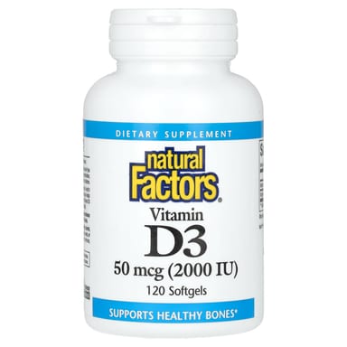 Витамин D3 Natural Factors, 50 мкг (2000 МЕ), 120 мягких капсул