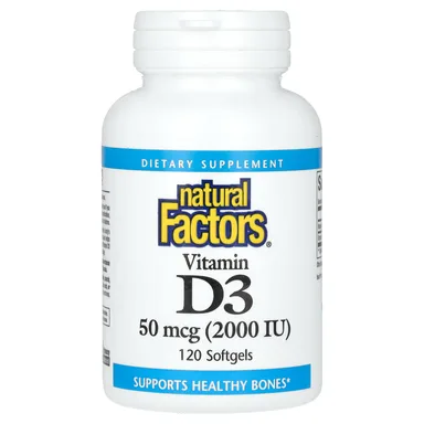 Фото товара: Витамин D3 Natural Factors, 50 мкг (2000 МЕ), 120 мягких капсул