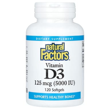 Витамин D3 Natural Factors, 125 мкг (5000 МЕ), 120 мягких капсул