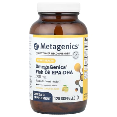 Рыбий жир Metagenics OmegaGenics® EPA-DHA, вкус Natural Lemon, 500 мг, 120 мягких капсул