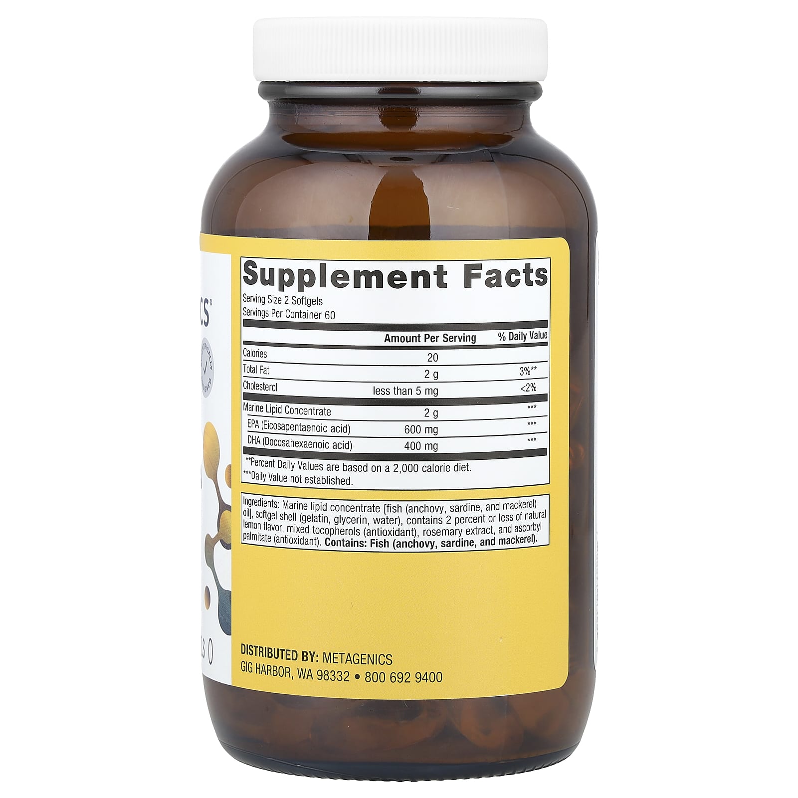 Рыбий жир Metagenics OmegaGenics® EPA-DHA, вкус Natural Lemon, 500 мг, 120 мягких капсул — фото 2