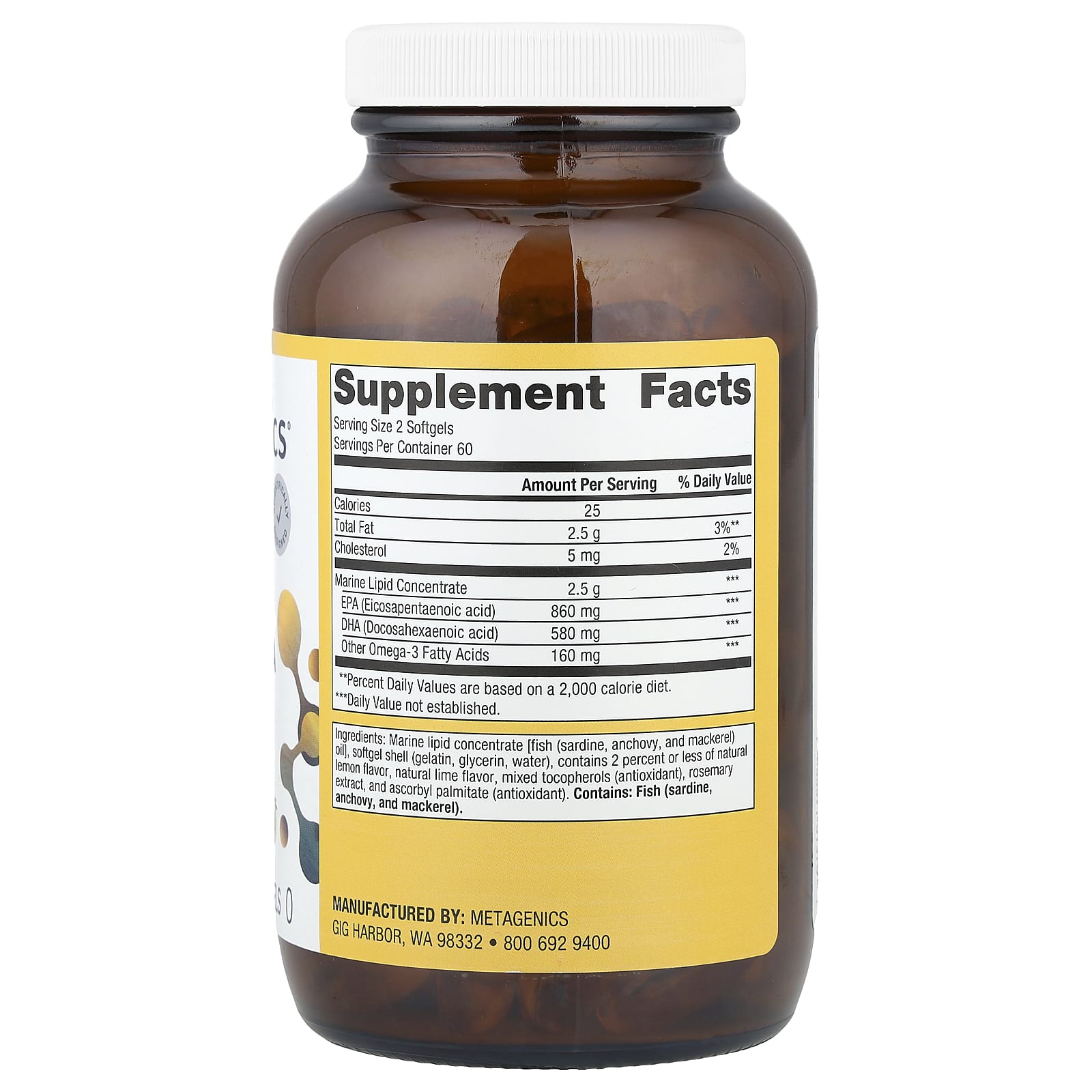 Рыбий жир Metagenics OmegaGenics® EPA-DHA, вкус Natural Lemon-Lime, 720 мг, 120 мягких капсул — фото 2