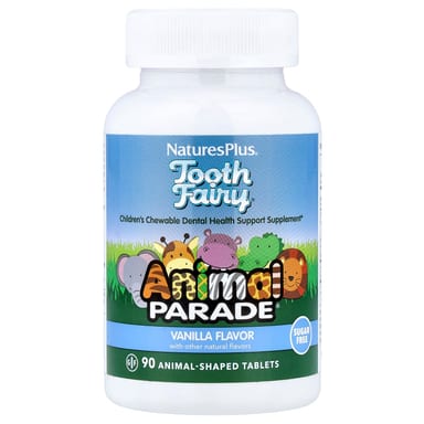 Детский NaturesPlus Animal Parade® Tooth Fairy® Chewable Dental Health Support Supplement, вкус Vanilla, 90 жевательных таблеток в форме животных