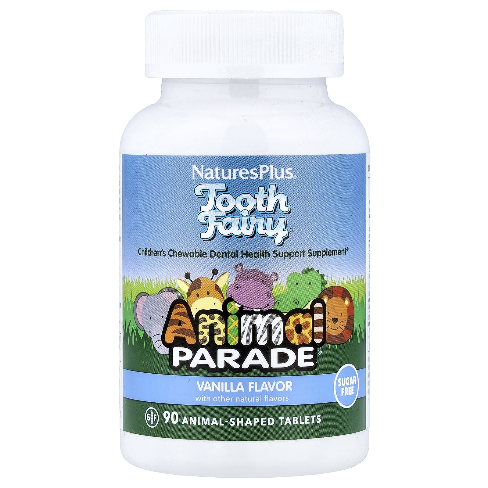 Детский NaturesPlus Animal Parade® Tooth Fairy® Chewable Dental Health Support Supplement, вкус Vanilla, 90 жевательных таблеток в форме животных
