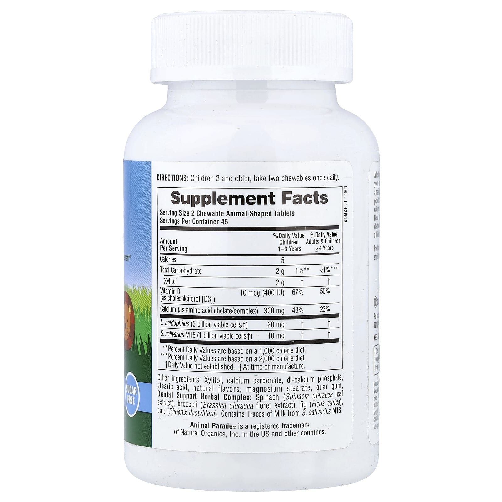 Детский NaturesPlus Animal Parade® Tooth Fairy® Chewable Dental Health Support Supplement, вкус Vanilla, 90 жевательных таблеток в форме животных — фото 2