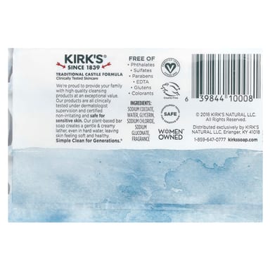 Кастильское мыло Kirk's Original Fresh, вкус 100% Premium Coconut Oil Castile Bar Soap, 113 г, 3 шт.
