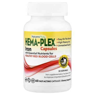 Железо NaturesPlus Hema-Plex® 60 Fast-Acting Capsules, капсулы
