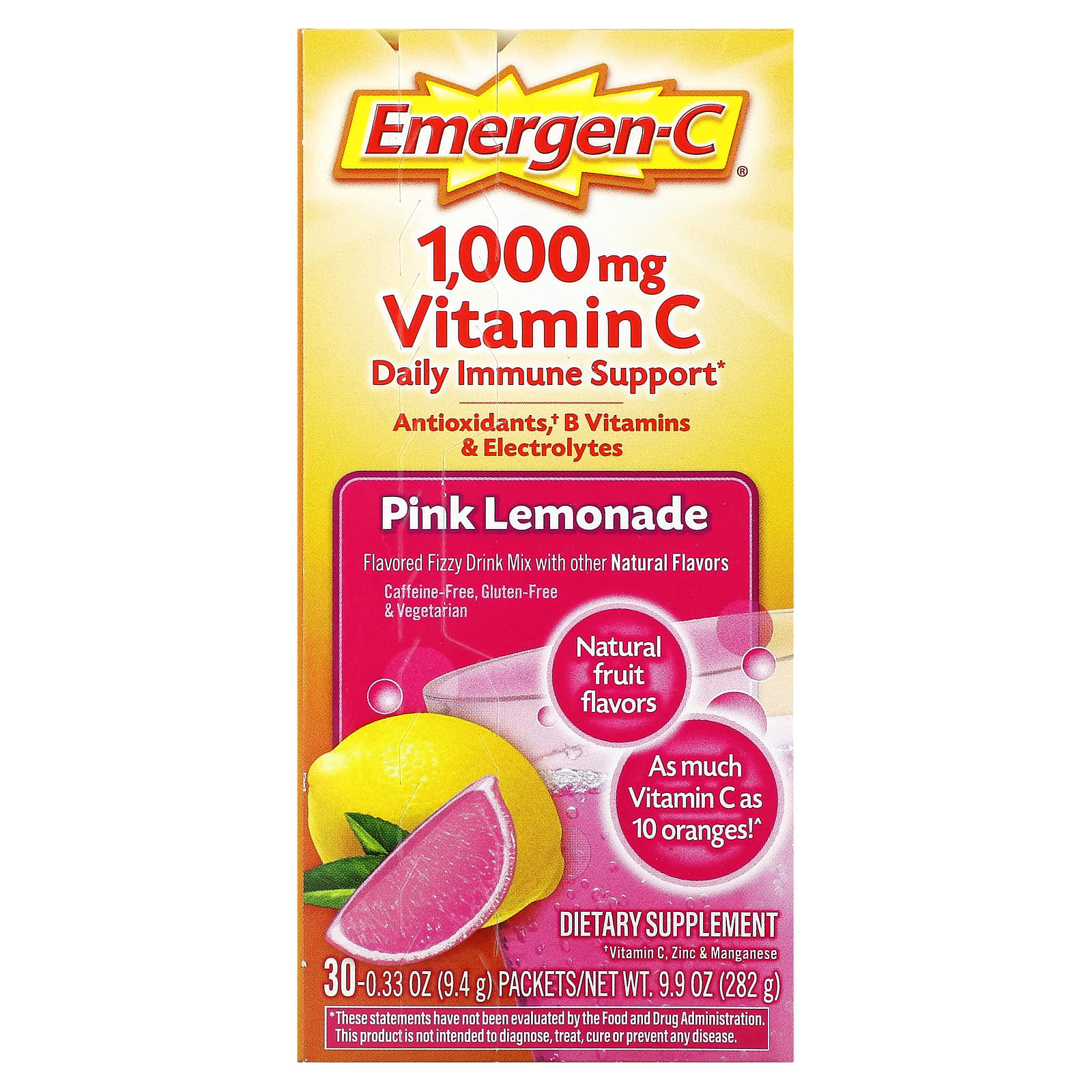 Витамин C Emergen-C Pink Lemonade, оттенок 30 Packets, 1000 мг, 9.4 г, саше — фото 2