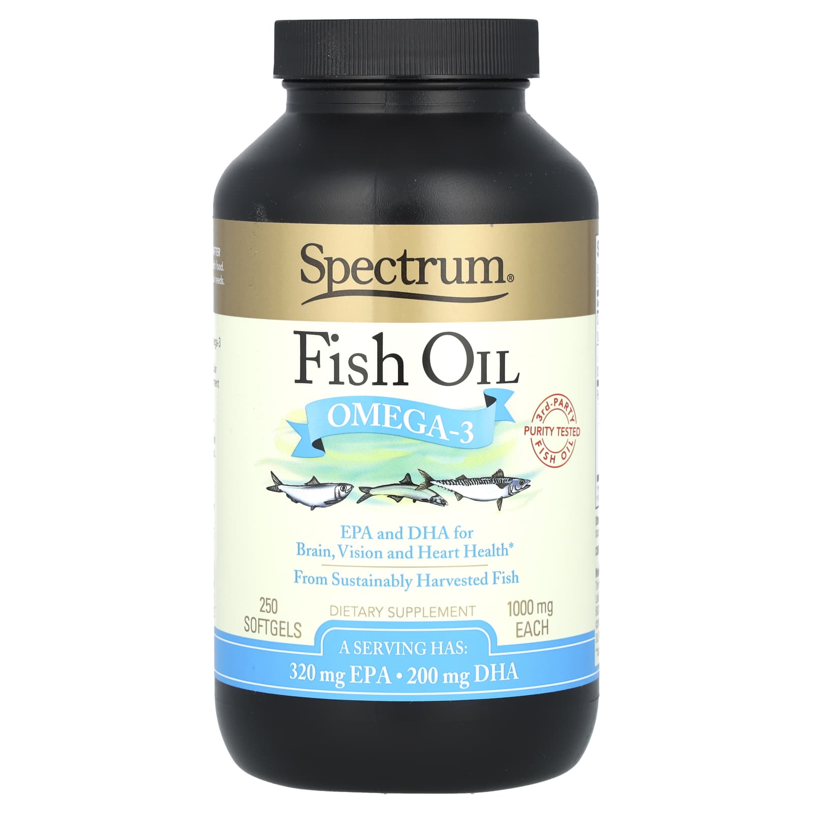 Рыбий жир Spectrum Essentials Omega-3, 500 мг, 250 мягких капсул